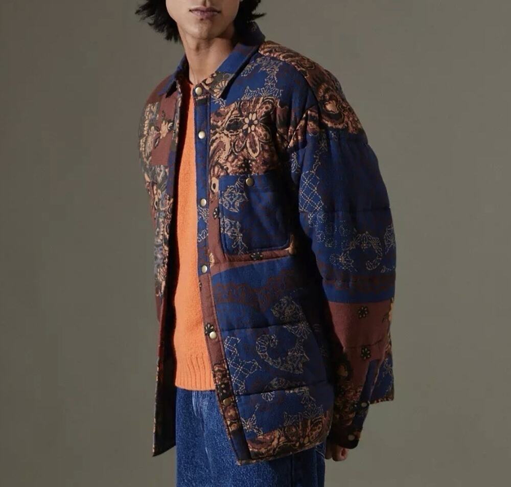 Urban Outfitters BDG Shirt Jacket Mens Size XL Patchwork Pattern Quilted Snaps